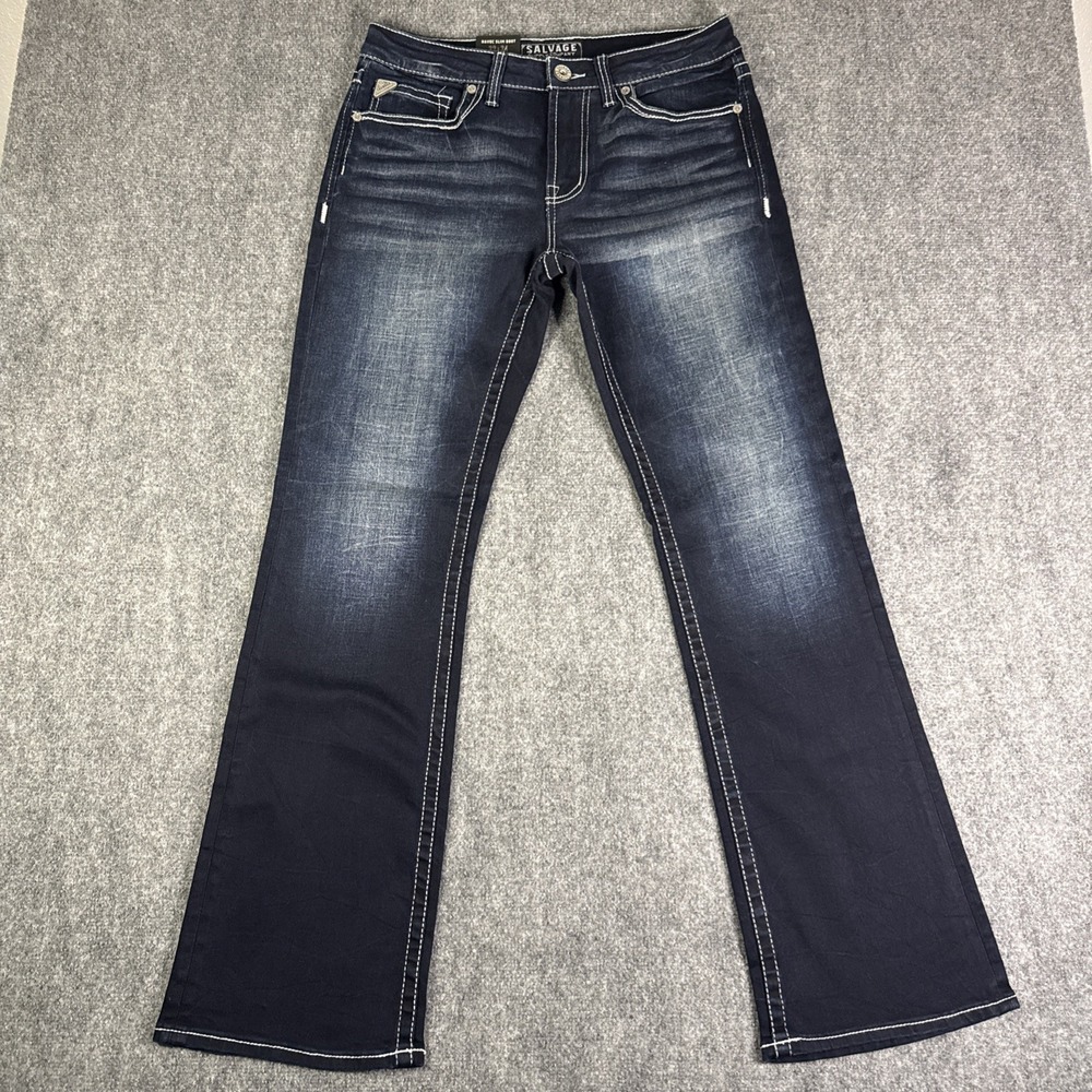 Salvage Buckle Jeans Men's Havoc Slim Fit Boot 32x34 Whisker Stretch Dark Wash
